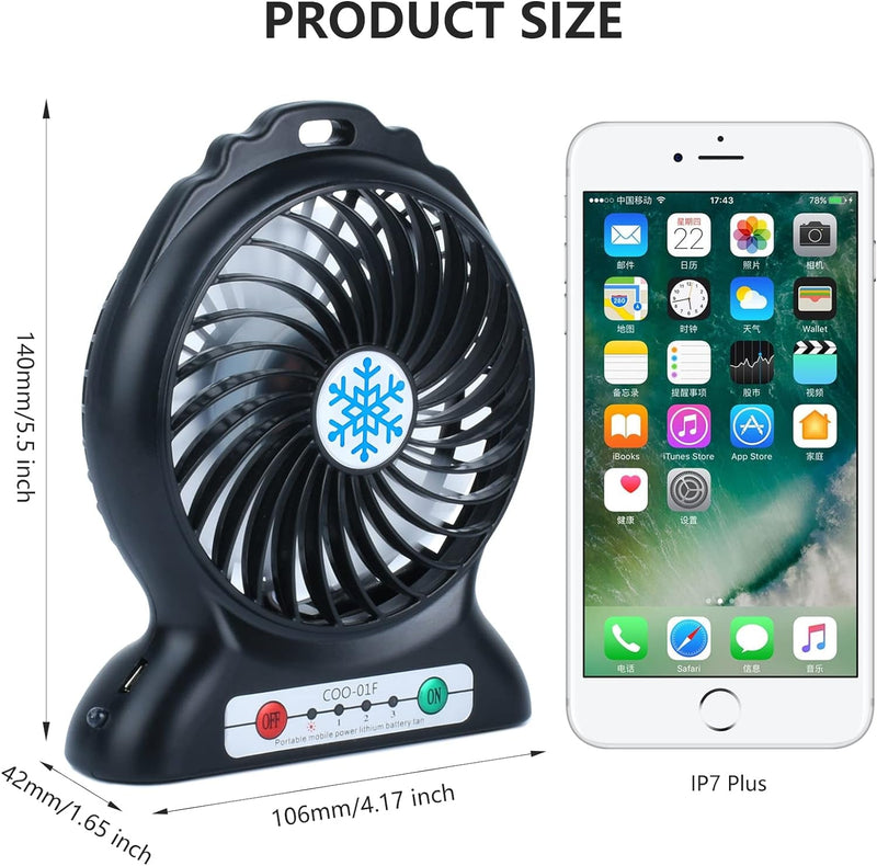 Desk Fan Rechargeable, Mini Portable Fan,3 Speeds Desktop Table Cooling Fan, LED Light, Quiet Personal Fan for Home, Office, Camping, Outdoor, Travel, Indoor