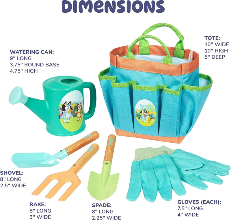 BLUEY Kids Gardening Set | Quality Garden Tool Kit for Kids and Toddlers | Includes Bluey Kids Watering Can, Gloves, Two Shovels, Rake and Bluey Tote Bag