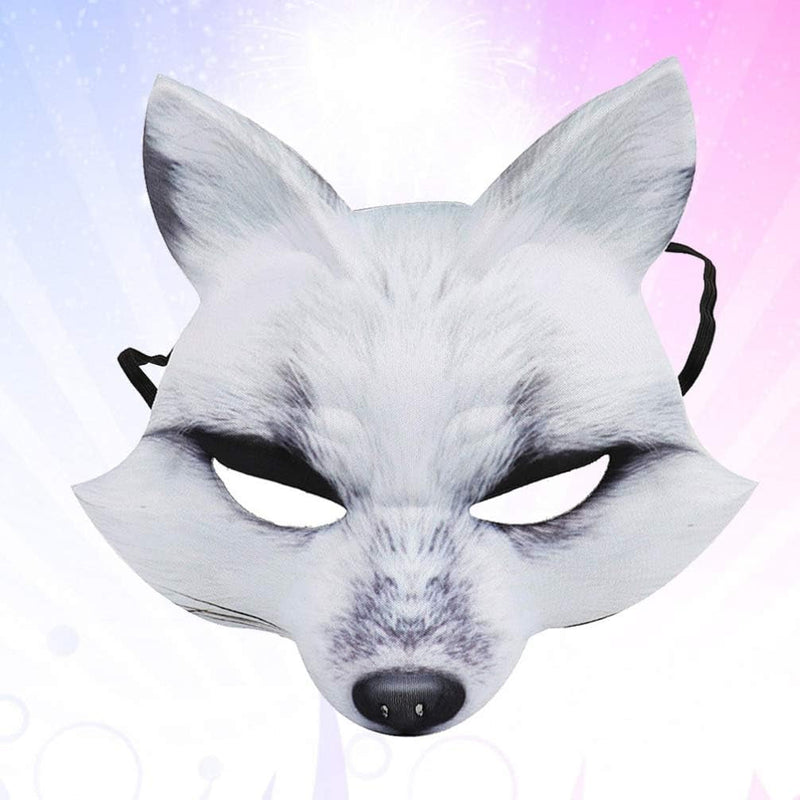 AMOSFUN Halloween Fox Half Mask Cosplay Animal Face Mask Realistic EVA Party Mask for Halloween Cosplay Costume Accessory (White)