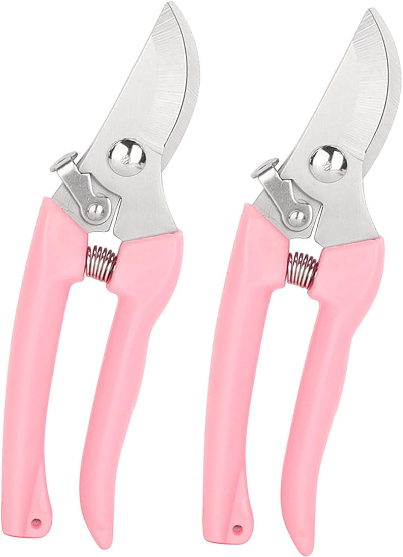 Garden Flower Shears Pruning Shears 6.9 Inches Scissors Heavy Duty Plant Scissors for Cutting Flowers, Trimming Plants, Bonsai, Fruits Picking (Pink Handle)