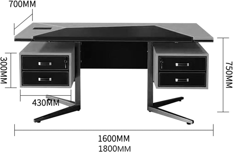 Computer Desk Side Table Leather Desktop Office Desk, Computer Desk with Storage Drawer, Home Office Writing Desk 1.6M/1.8M Study Workstation Gaming Desk Large Desk(Size:1.8M)