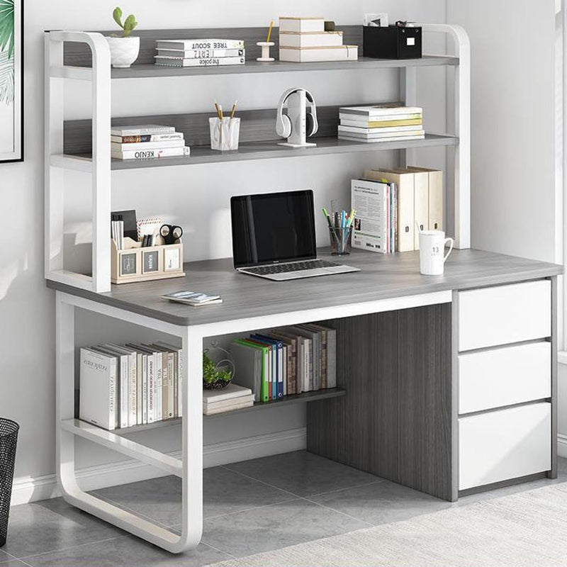 Home Office Desk with Bookshelf and 3 Drawers PC Study Writing Desk Student Writing Study Table Modern Simple Computer Desk/Workstation(47 Inch, Gray)