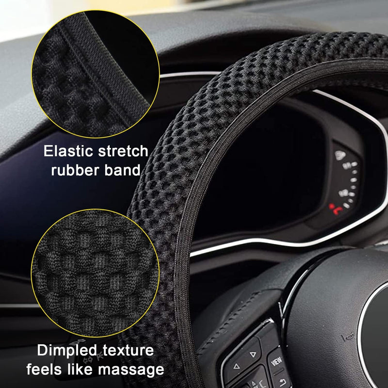 Elastic Stretch Car Steering Wheel Cover, Universal 15 Inch, Warm in Winter and Cool in Summer, Microfiber Breathable Ice Silk, Anti-Slip, Odorless, Black …