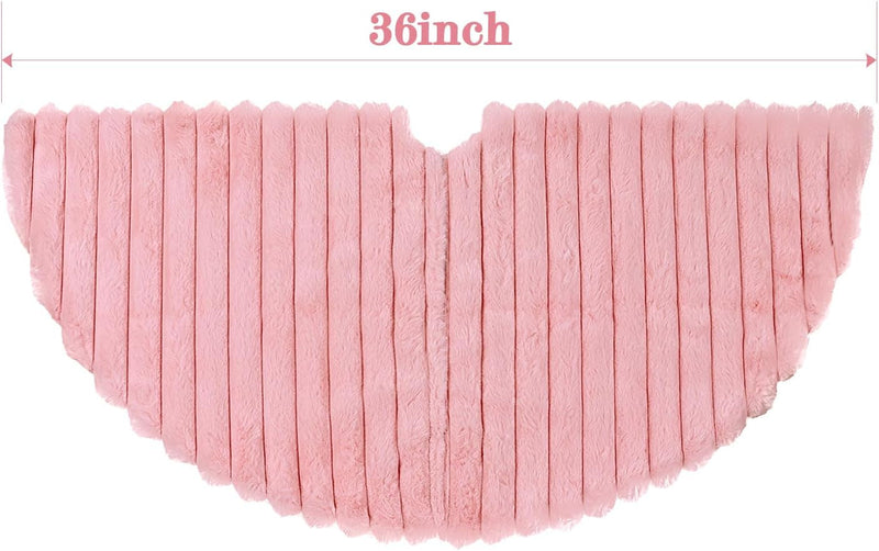 Faux Fur Christmas Tree Skirt: 36 Inch Pink Plush Faux Fur Christmas Tree Skirt with Stripe Textured Pattern, Soft Christmas Tree Decorations for Merry Christmas Home Décor Xmas Party Gifts