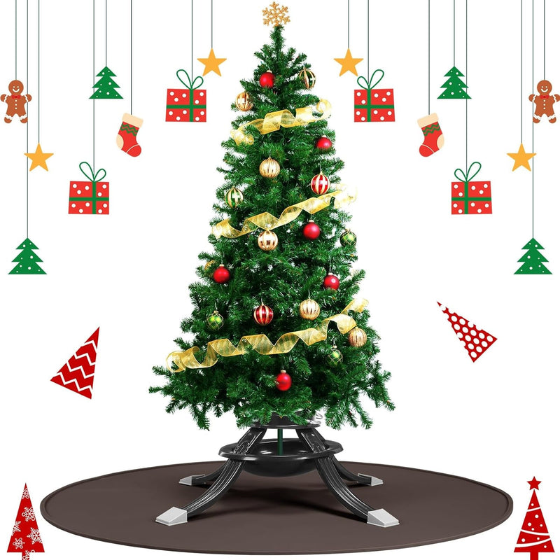 Christmas Tree Stand and Mat Xmas Tree Mat 35 Inch Real Live Tree Stand Heavy Duty Silicone Christmas Tree Floor Protector Waterproof Christmas Tree Stand Pad for Xmas Home Decoration (Browm)