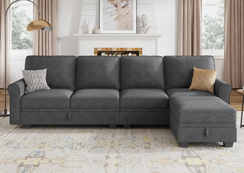 HONBAY Sectional Couch with Storage Seat L Shaped Sectional Couch with Reversible Chaise Small Sectional Couches for Living Room,Dark Grey