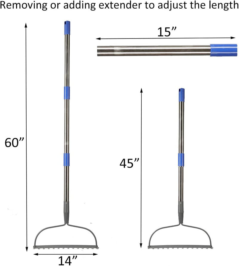 Garden Rake, 5 FT Metal Rake for Lawns - Level Head Rake with Stainless Steel Handle for Loosening Soil