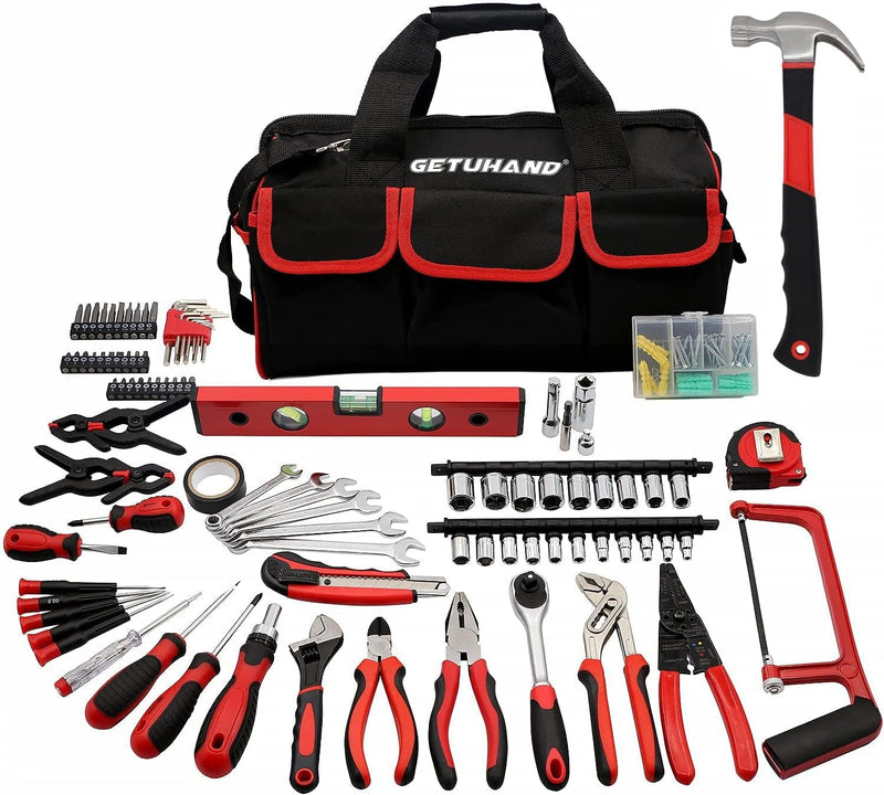 188-Piece Household Tool Kit - GETUHAND General Home/Auto Repair Hand Tool Set, Multi Tool Set with Large Mouth Opening Tool Bag with 15 Pockets