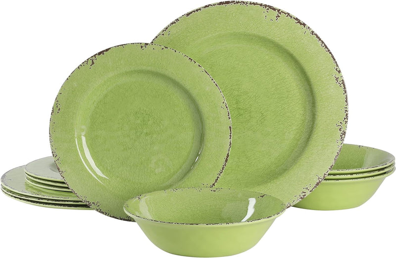 Gibson Home Mauna 12 Piece Green Melamine Dinnerware Set,Lime Green