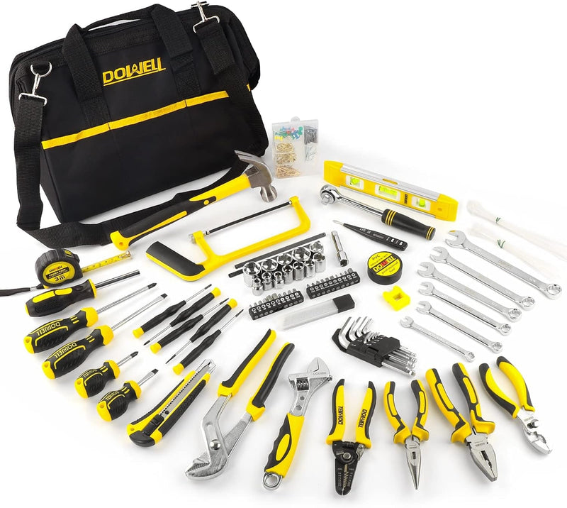 DOWELL 146PCS Homeowner Tool Set, Household Repairing Tool Kit with 14-Inch Wide Mouth Open Storage Tool Bag