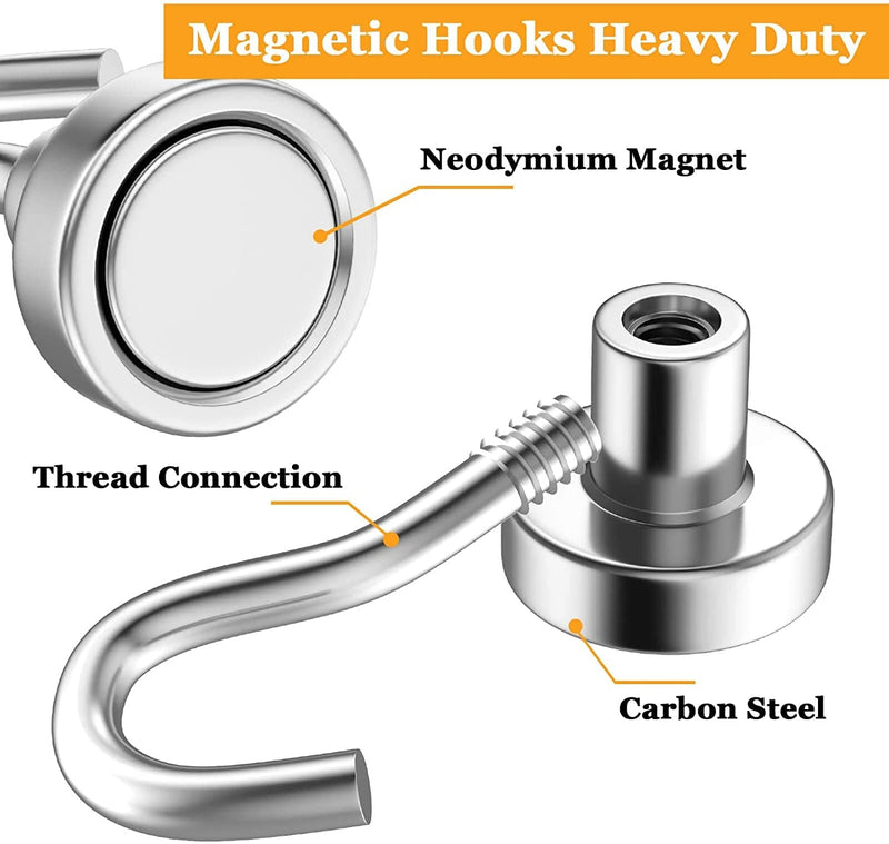 18 Pcs Magnetic Hooks, 25 Lbs Strong Magnetic Hooks Heavy Duty, Key Holder Neodymium Magnet Hooks, Wall Magnetic Hooks for Hanging Refrigerator Kitchen Door Cruise Garage Ceiling Tool Storage