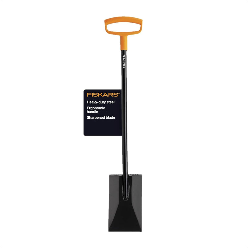 Fiskars 46" Spade Garden Shovel - Steel Flat Shovel with Ergonomic D-Handle - Sharp Blade Square Shovel for Lawn Edging, Digging, Pruning - Heavy Duty Yard Tool - Easy Cuts in Grass and Turf