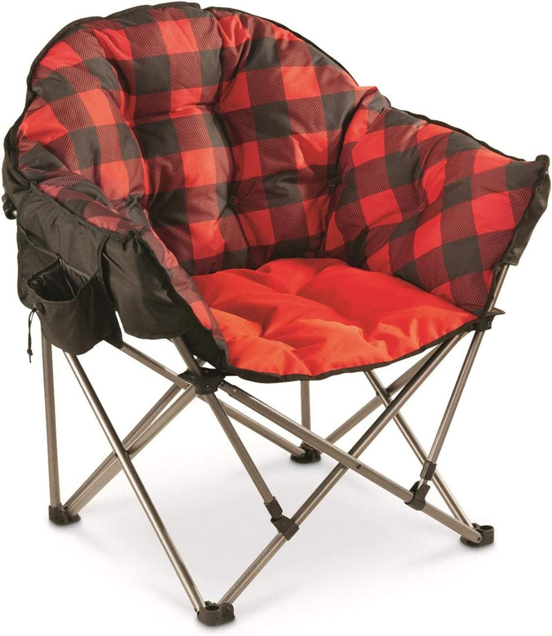 Guide Gear Club Camping Chair, Oversized, Portable, Folding with Padded Seats, 500-Lb. Capacity Gray Plaid