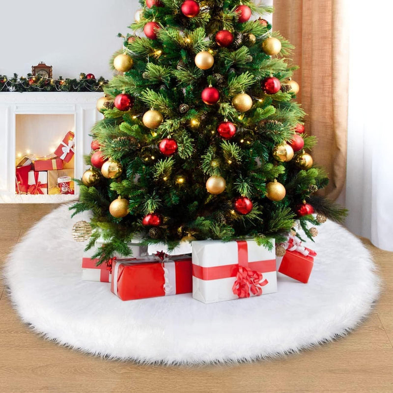 94 Inch Christmas Tree Skirt, Extra Large Snowy White Faux Fur Tree Skirt, Luxury Soft Plush Skirt for Merry Christmas Party Tree Decoration