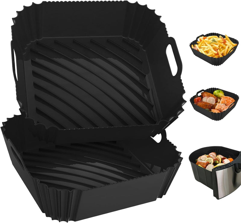 Air Fryer Silicone Liners Square 2 Pack 7.1 Inch Airfryer Liners 4-7 QT Reusable Air Fryer Liners Silicone Pot Oven Liner Baking Tray, Air Fryer Basket Silicone Mat Bowl Air Fryer Accessories Kitchen