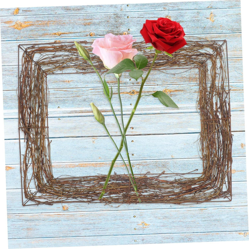 2Pcs Rattan Natural Wreath Square Wreath Grapevine Wreaths Crafts Flower Wreath Base Grapevine Garland Holiday Decorative Wreath Heart Decor Mini Frames Flowers Branch