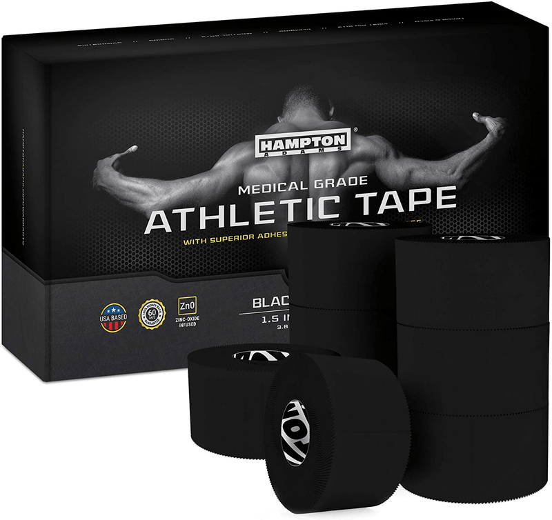 (8-Pack) Black Sports Medical Athletic Tape - No Sticky Residue & Easy to Tear - for Athletes, Trainers & First Aid Injury Wrap: Fingers Ankles Wrist - 1.5 Inch x 15 Yards per Roll (45ft Rolls) Sporting Goods > Outdoor Recreation > Winter Sports & Activities Hampton Adams Default Title  