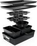 8-Piece Nonstick Stackable Bakeware Set - PFOA, PFOS, PTFE Free Baking Tray Set W/ Non-Stick Coating, 450°F Oven Safe, round Cake, Loaf, Muffin, Wide/Square Pans, Cookie Sheet (Plum) Home & Garden > Kitchen & Dining > Cookware & Bakeware NutriChef Black  