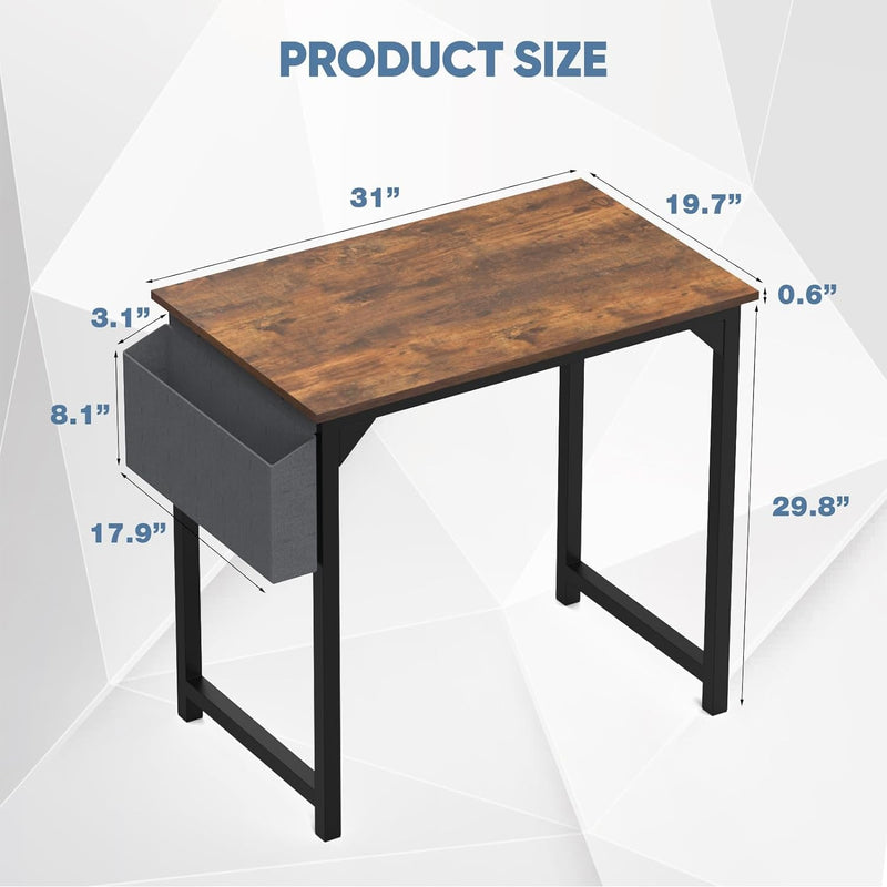 32 Inch Small Office Desk Modern Simple Style Writing Study Work Computer Table for Home Bedroom, Rust Brown