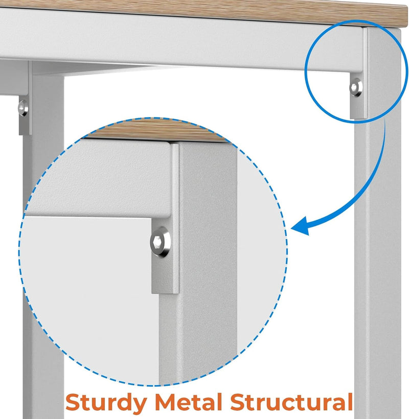 Coavas Computer Desk with Storage, Home Office Desk with Adjustable Shelves, Simple Style Writing Study Desk with Metal Frame, Modern Design PC Laptop Desk, 47 Inch, Oak