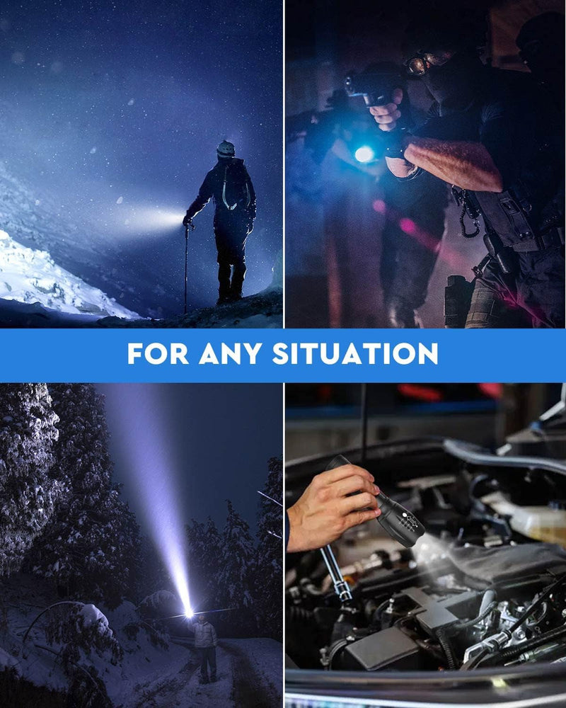 Flashlight 2 Pack, 5 Modes 2000 Lumen Tactical LED Flash Light, High Lumens Bright Waterproof Flashlights, Focus Zoomable Flash Lights for Camping, Gifts for Birthday for Men Women Adult