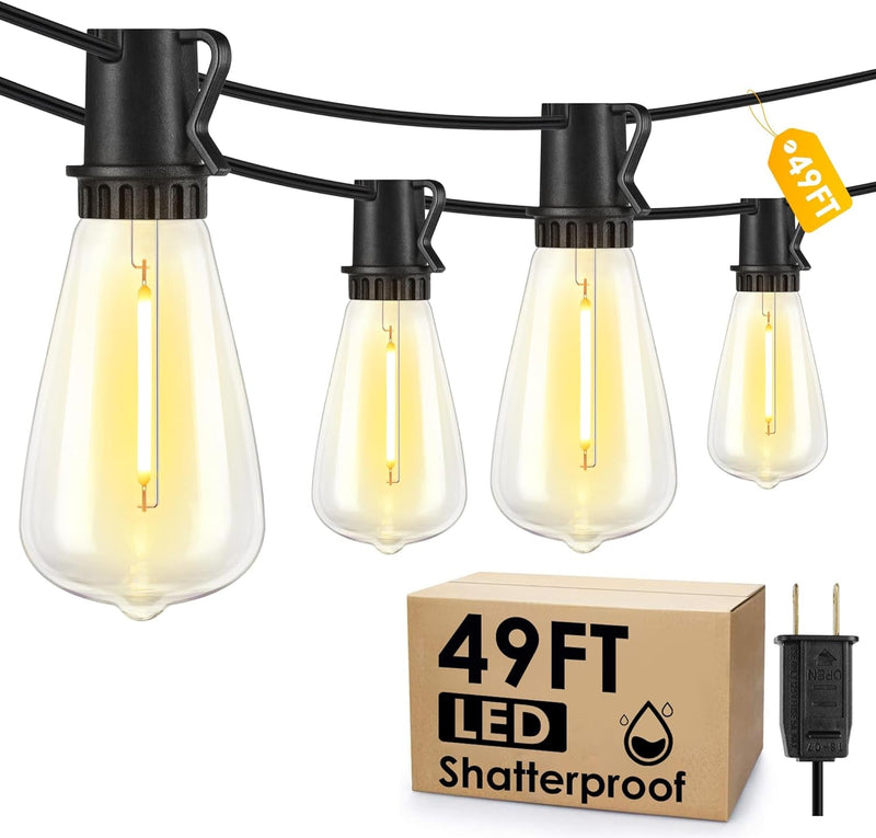25FT Outdoor String Lights, Patio Lights with 10+1 LED Dimmable Waterproof Shatterproof ST38 Retro Edison 2700K Bulbs for Balcony Yard, Black