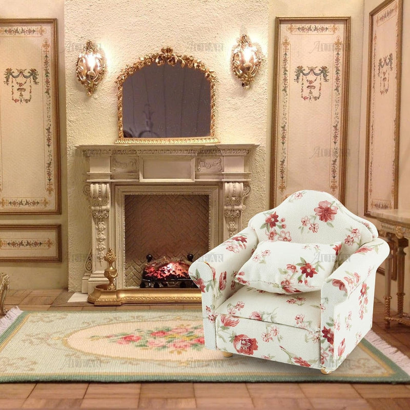 AUEAR, 1:12 Mini Wooden Sofa Arm Chair Furniture for Living Room