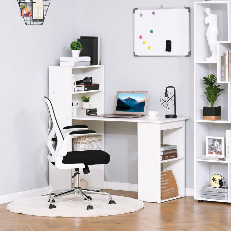 HOMCOM Modern Home Office Desk with 6-Tier Storage Shelves, 47" Writing Table with Bookshelf, White