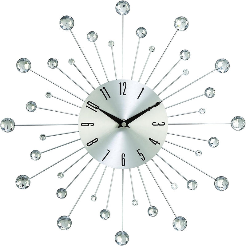 Deco 79 Metal Starburst Decorative Wall Clock Wall Clock for Home with Crystal Accents, Wall Clock for Room 15" X 2" X 15", Silver