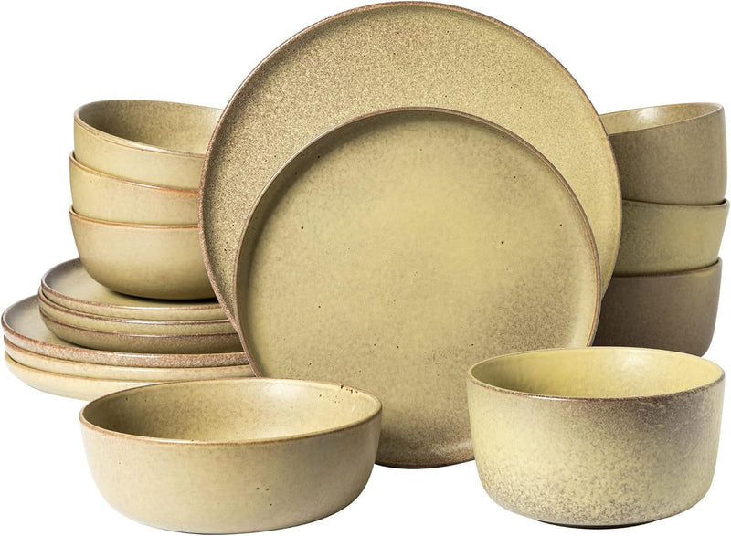 Gibson Elite Kings Road Double Plates and Bowl Organic round Porcelain Chip and Scratch Resistant Dinnerware Set - Matte White W/Gold Rim