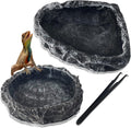 2 Pack Reptile Water Dish Reptile Water and Food Bowls Reptile Feeding Dish,Breadworm Feeding for Leopard Gecko Lizard Spider Scorpion Chameleon (2Pcs Round)