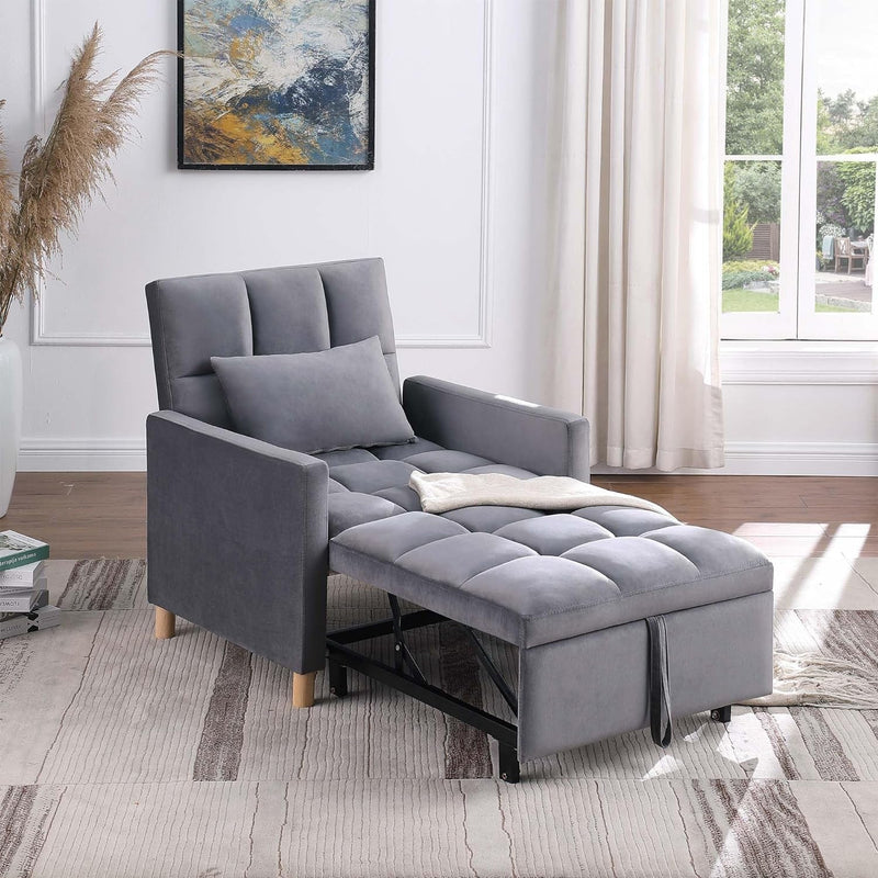 Umwandelbarer Schlafsofa-Sessel, 3-in-1, multifunktionale, klappbare Ottoman-Couch, Einzel-Ausziehbett mit verstellbarer Rückenlehne und Kissen für Wohnzimmer, Apartment, Büro, Schwarz