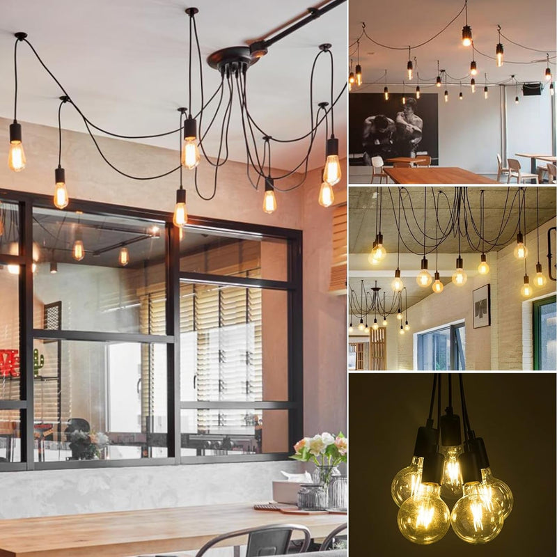 8 Arms Ceiling Spider Lamp Pendant Lighting, Antique Classic Adjustable DIY Lighting Chandelier Vintage E26 Edison Bulb Style Spider Pendant (Each with 63" Wire)