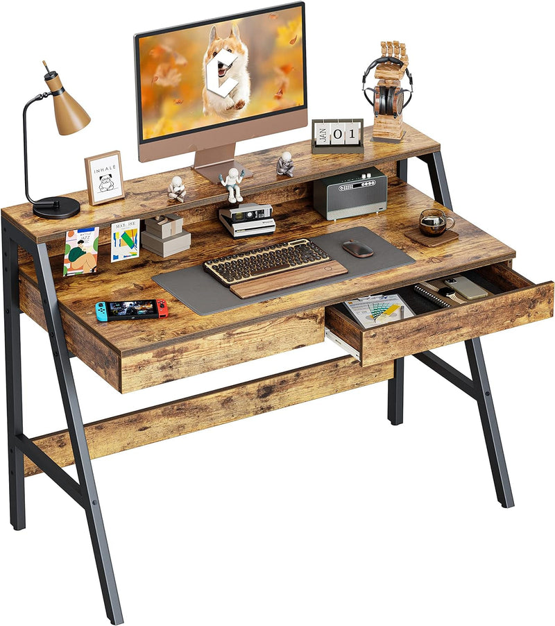 Cubicubi Computer Desk with 4 Wood Drawers, 47 Inch Home Office Desk with Large Storage Space, Modern Study Writing Desk for Bedroom, Natural