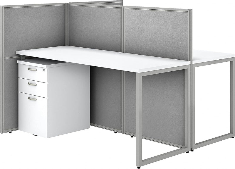 Bush Business Furniture Easy Office 2 Person Cubicle Desk with File Cabinets, 60W X 45H, Pure White
