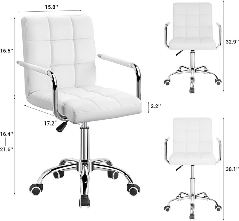 Furmax Mid-Back Office Task Chair Ribbed PU Leather Executive Modern Adjustable Home Desk Retro Comfortable Work Chair 360 Degree Swivel with Arms (White)