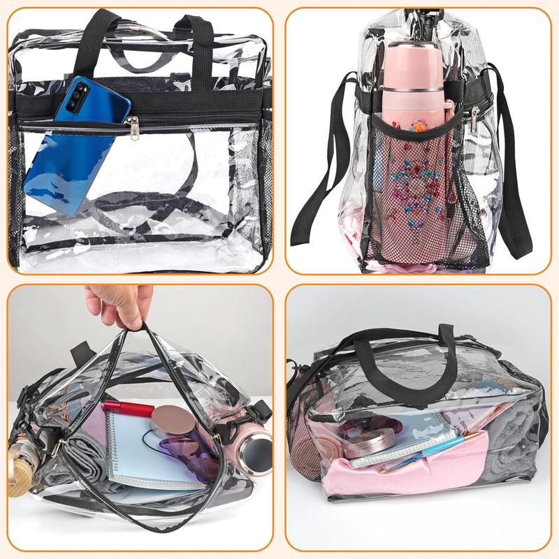 Clear Bag for Stadium Events Approved, 12X6X12 Transparent Tote Bag with Removable Strap, Plastic Women Concert Lunch Bag