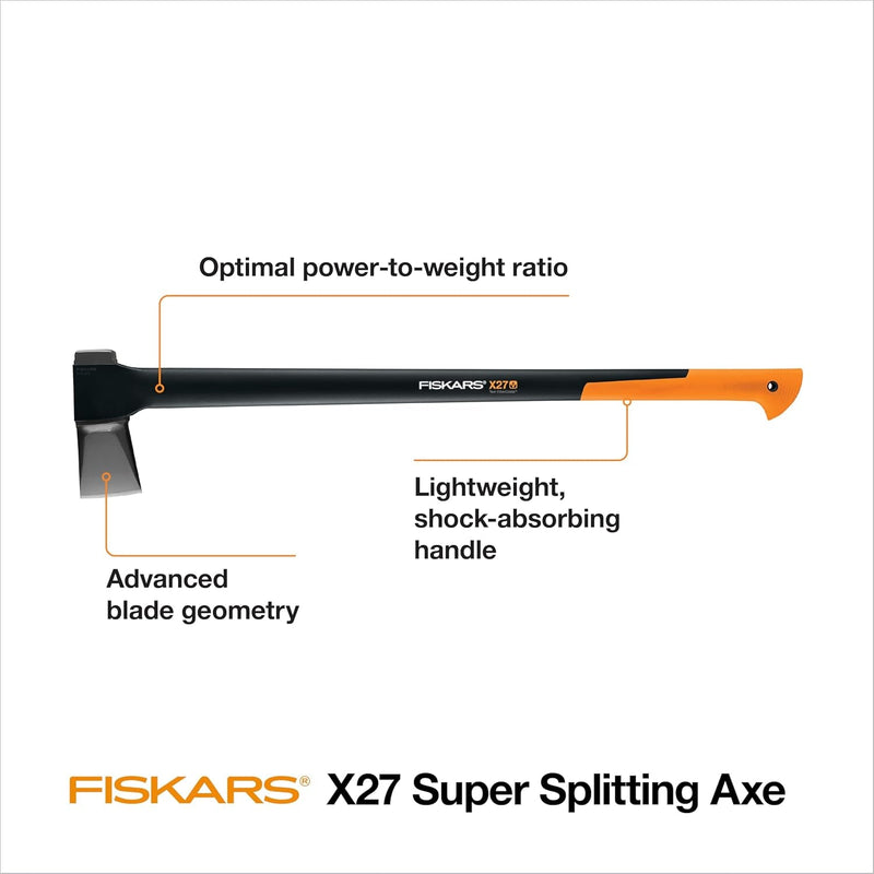 Fiskars X27 Super Splitting Axe - 36" Wood Splitting Axe for Medium to Large Size Logs with Shock-Absorbing Handle - Split Firewood - Forged Steel Blade - Bushcraft Gear and Camping Axe