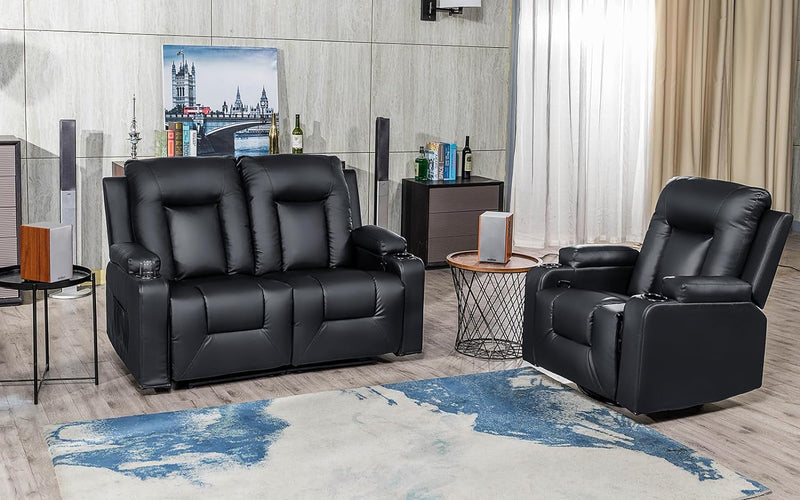 COMHOMA Leather Recliner Modern Loveseat Sofa, 2 Leather Recliner Chair,Modern Small Sofa Couch,2 Seater PU Loveseat,Modern Couches for Living Room with Drink Holders Living Room Chair Loveseat Sofa