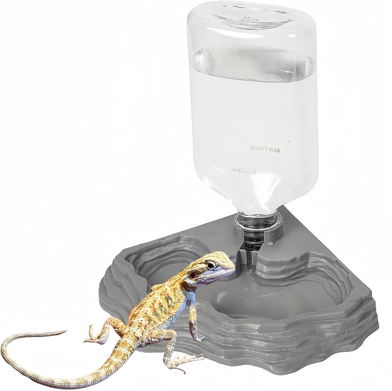 17Oz Terrarium Tank Reptile Food Feeders Bowl, Water Feeder Automatic Water Dispenser Waterer Feeding Accessories, for Geckos Lizards Turtle Bearded Dragons - Black