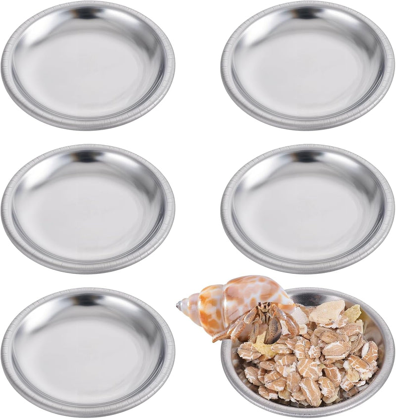 6 Pcs Hermit Crab Food and Water Bowl Hermit Crab Small Water Dish Tiny Stainless Steel Feeding Dish for Hermit Crab Snail Gecko Insect