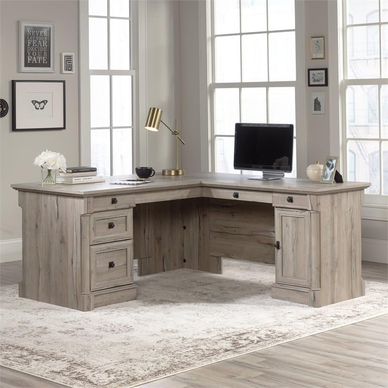 BOWERY HILL Contemporary Engineered Wood Computer Desk with File Drawer, 3 Additional Drawers, Adjustable Shelf, L-Shaped, Easy Assembly, for Home/Office, in Split Oak Finish