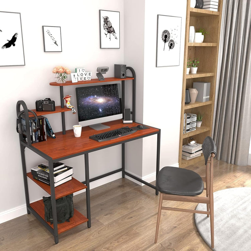 Anivia Computer Desk with Hutch and Shelves, 47'' Home Office Desk with Adjustable Bookshelves, Writing Desk PC Study Table Workstation for Small Spaces