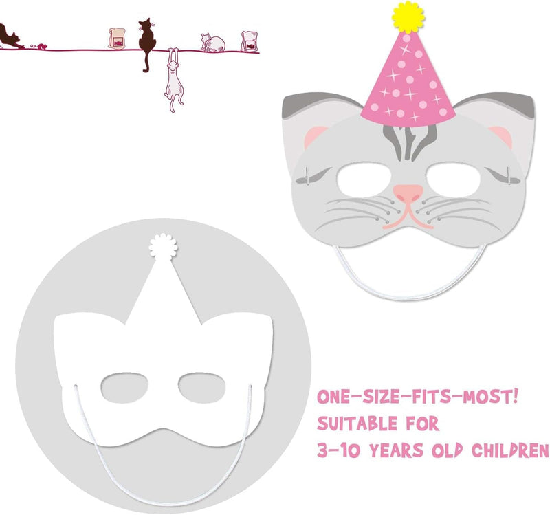 12 Pieces Cat Birthday Masks Cat Birthday Party Favors Decorations Kitty Birthday Party Supplies for Kids