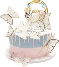 Butterfly Cake Toppers Decorations - 1 Big Happy Birthday Cake Topper & 15Pcs 3D Pink Gold Cupcake Toppers - Party Supplies for Decorating Baby Shower Girl'S Birthday