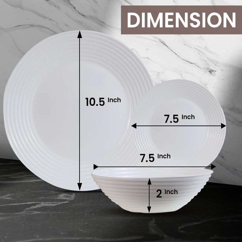 12 Piece White Opal Dinnerware Set, Opal Dinner Set, Kitchen Non-Toxic, Scratch & Chip Resistant, Microwave, Dishwasher Safe - 4Pc Dinner Plate, 4Pc Salad Plate, 4Pc Cereal Bowl