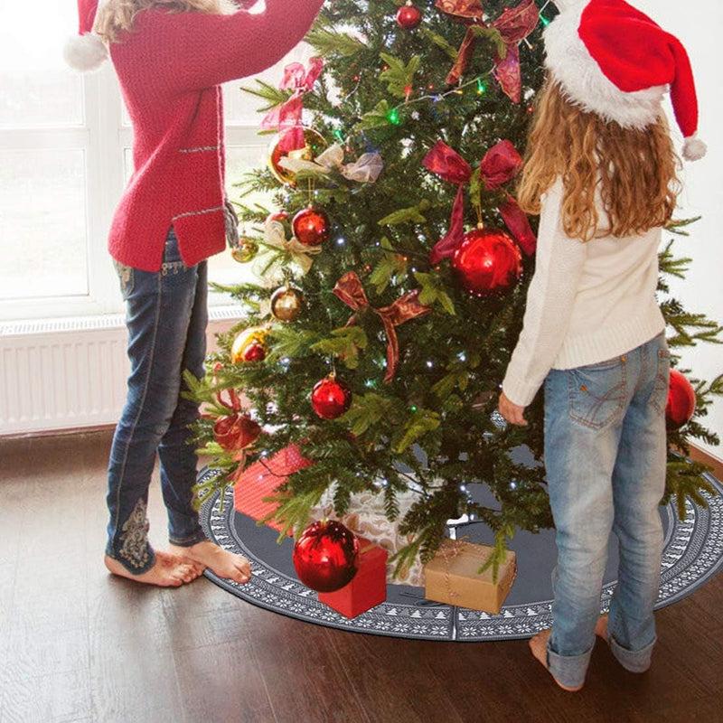 Dremisland Christmas Tree Skirt, Knitted Snowflake and Xmas Tree Pattern Thick Heavy Yarn Knit for a Warm Xmas Holiday Decoration (36Inch/90Cm, Grey)