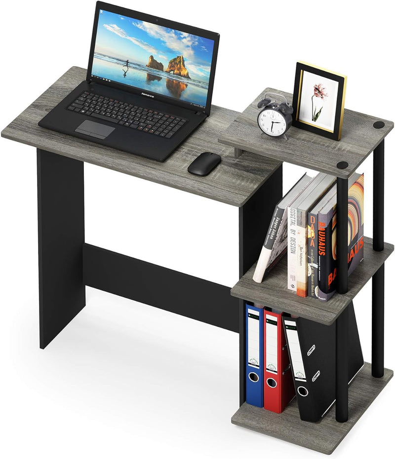 Furinno Efficient Home Laptop Notebook Computer Desk with Square Shelves, French Oak/Black