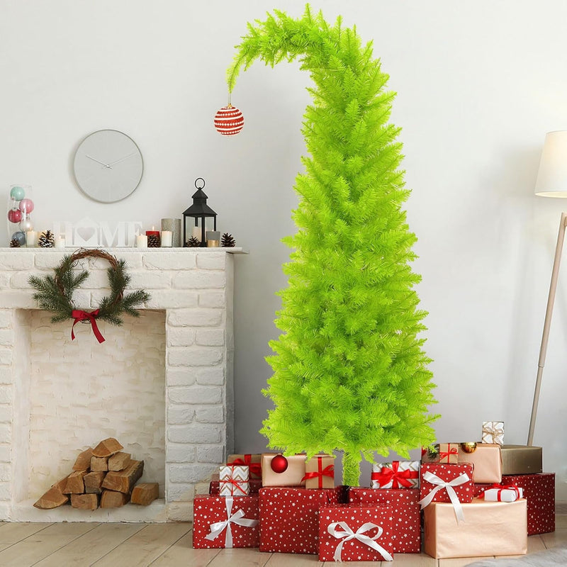 Bendable Christmas Tree 6Ft, Pencil Christmas Tree Skinny Artificial Christmas Tree Stand Whimsical Christmas Tree, Lime Green Christmas Tree Outdoor Christmas Trees Christmas Decorations