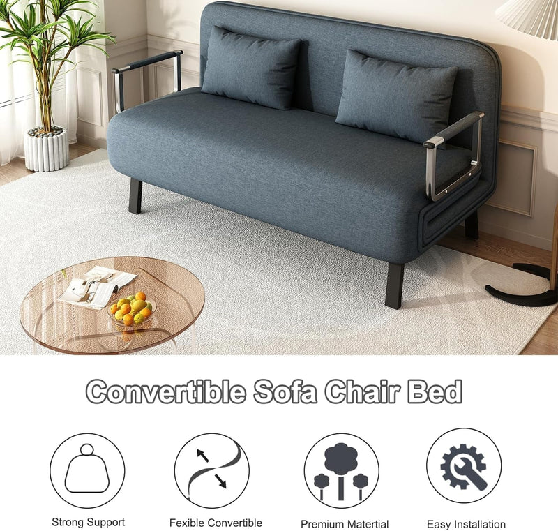 Convertible Sleeper Sofa, 55″ Tri-Folding Queen Sofa Bed with Adjustable Backrest, Velvet Comfy Loveseat Sleeper, Sleeper Sofa Bed for Adults, Modern Futon Sofa Bed for Bedroom Living Room (55In)